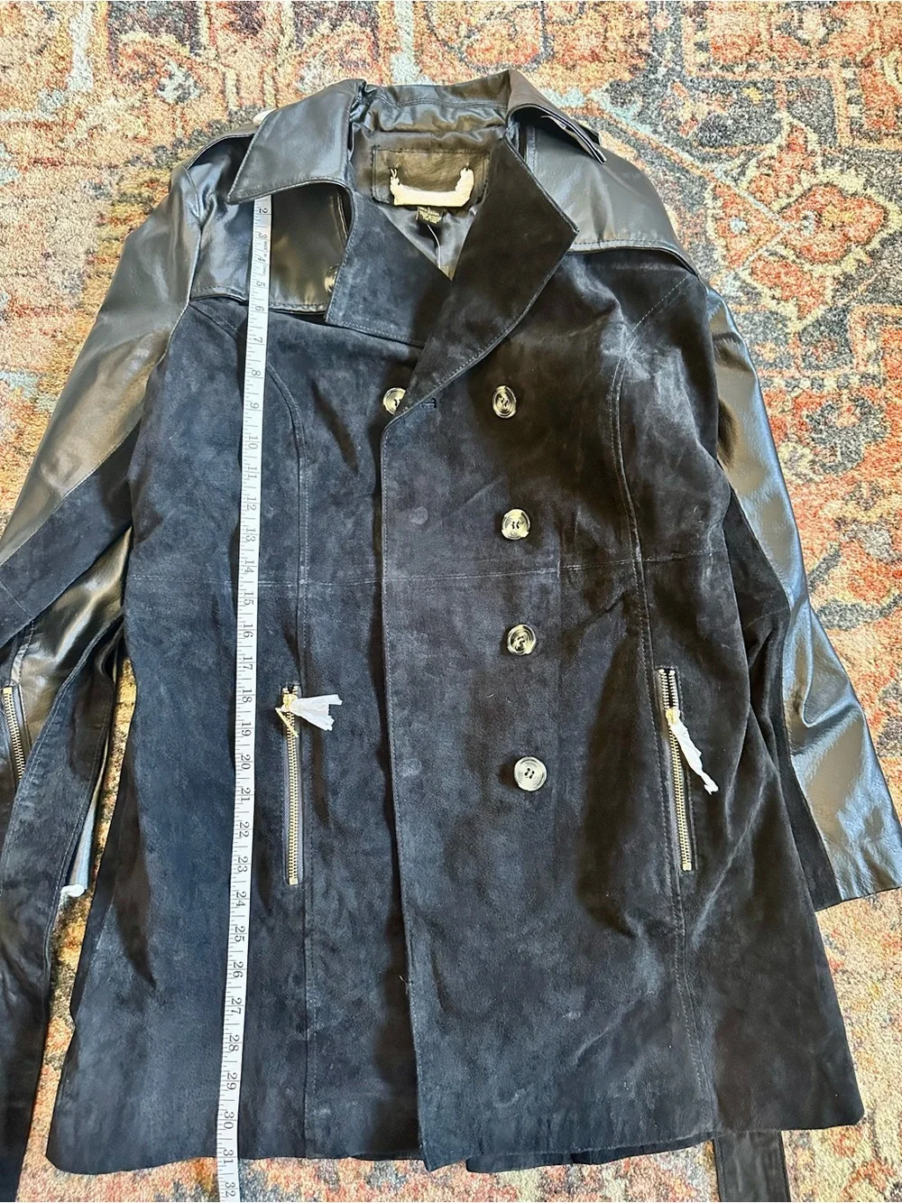 Women's Black Suede & Leather Trench Coat